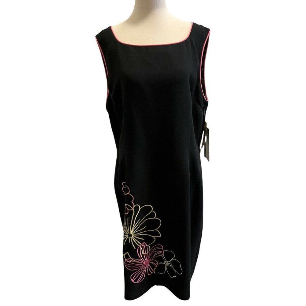 VINTAGE Amanda Smith Sheath Dress Size 14 Floral Sleeveless Sequin Embroidered
